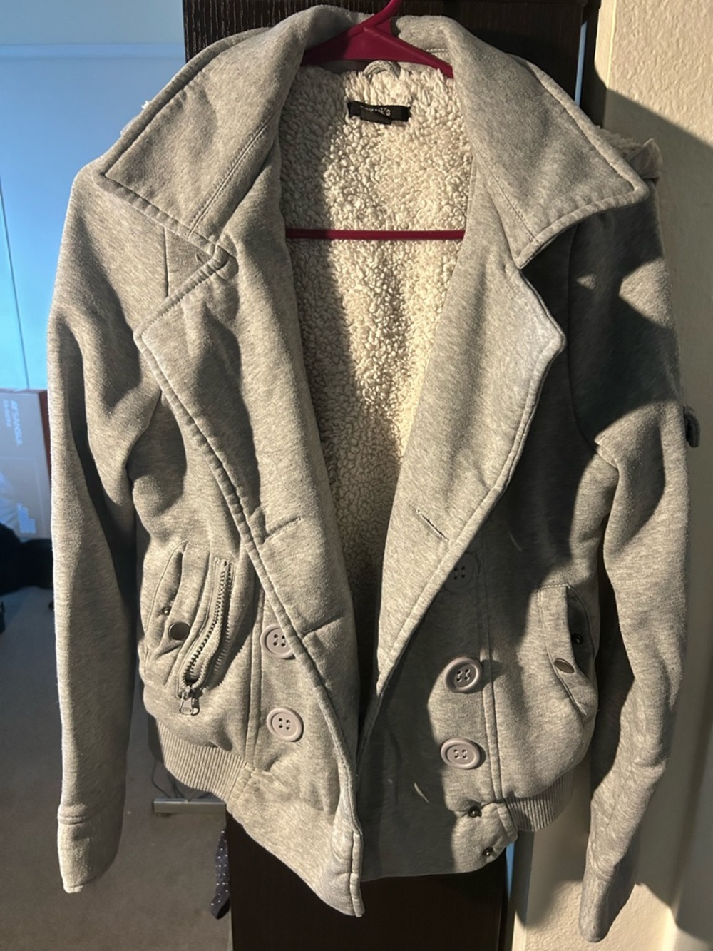 Women's Light Gray Teddy-Lined Jacket with Button Front NWOT - Picture 2 of 14